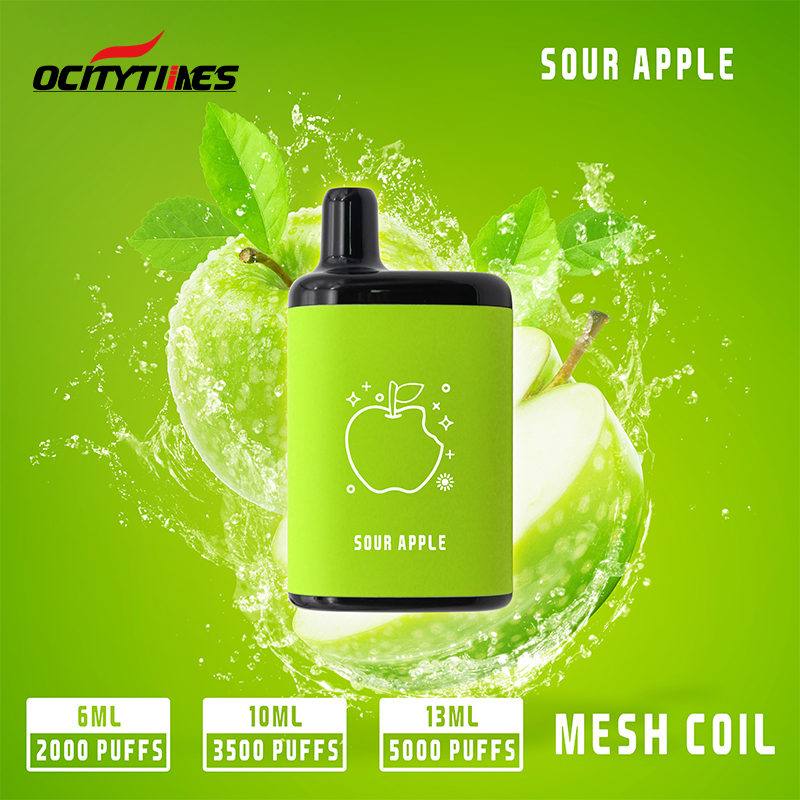 Sour Apple 2000 puffs mesh coil nicotine salt pod vape pen 