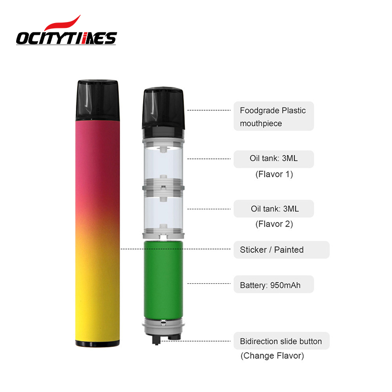 Ocitytimes Dual Flavor Electronic Cigarette Disposable Vape Pod 1800Puffs